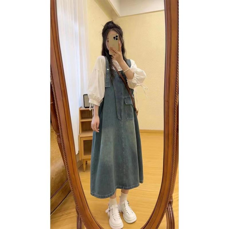 váy Denim Có Dây Đeo Cổ Điển Cho Nữ váy Hai Dây Denim Mỏng Mùa Hè Có Túi Lớn Xẻ Lưng Có Thể Điều Chỉnh Women Dress váy tím váy dolly váy gile Khuy