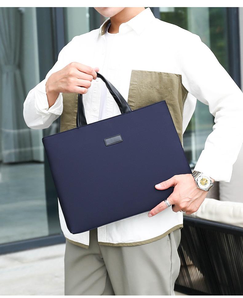 Product Introduction of Travel Essential Solid Color Simple Large Capacity Briefcase New Men's Simple Handbag Multi-layer Storage Business Meeting Laptop Bag 16
