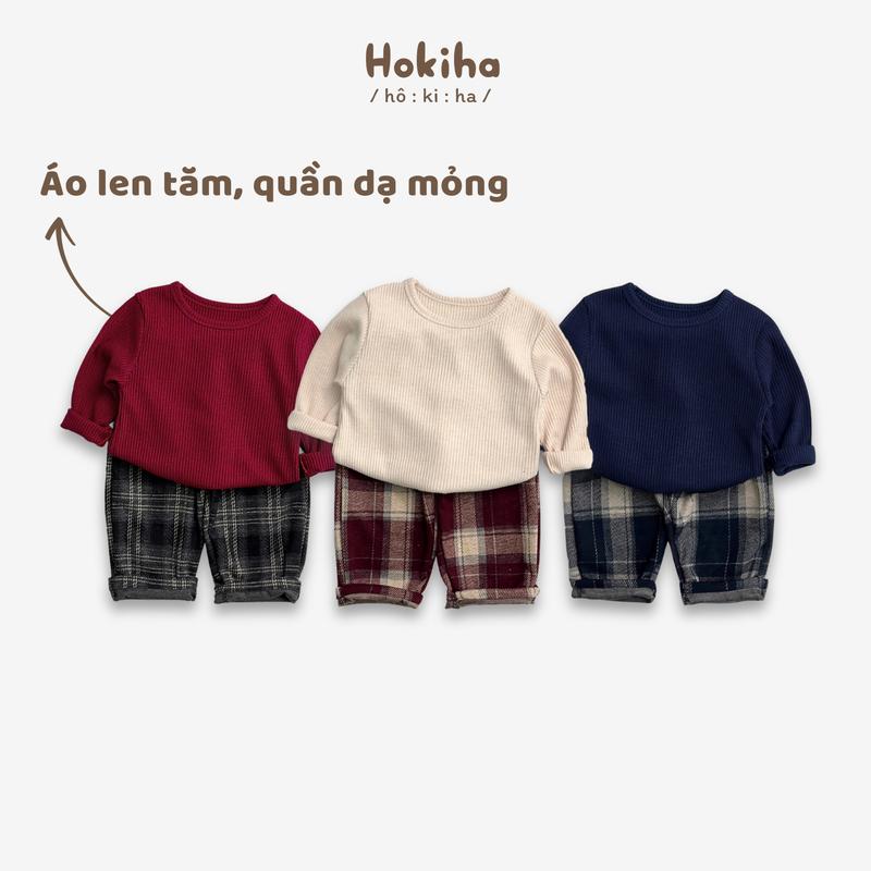 [Hokiha] TE739- Bộ quần áo cho bé trai bé gái áo len tăm, quần dạ mỏng mềm mại, ấm áp size 8-17kg