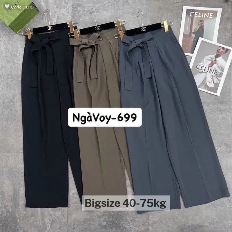 Quần Ống Rộng Phối Dây Nơ To( CÓ BIGSIZE 40- 75KG ) Liền Cạp Cách Điệu 1 Bên Dễ Phối Đồ-XMHH-mã 6324 0