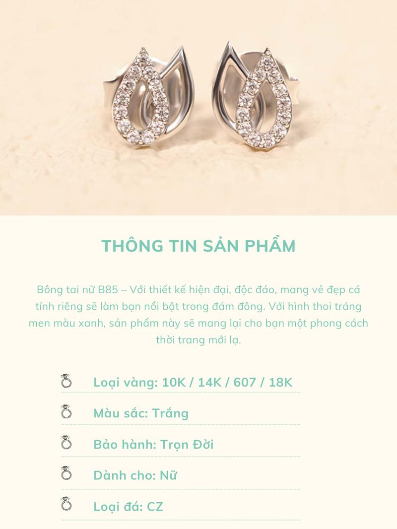 Product Introduction of Bông Tai B85 thiết kế chiếc lá, phong cách thanh lịch - Bông tai nữ vàng trắng 10k đính đã tấm CZ cao cấp [Kim Ngọc Thủy 0