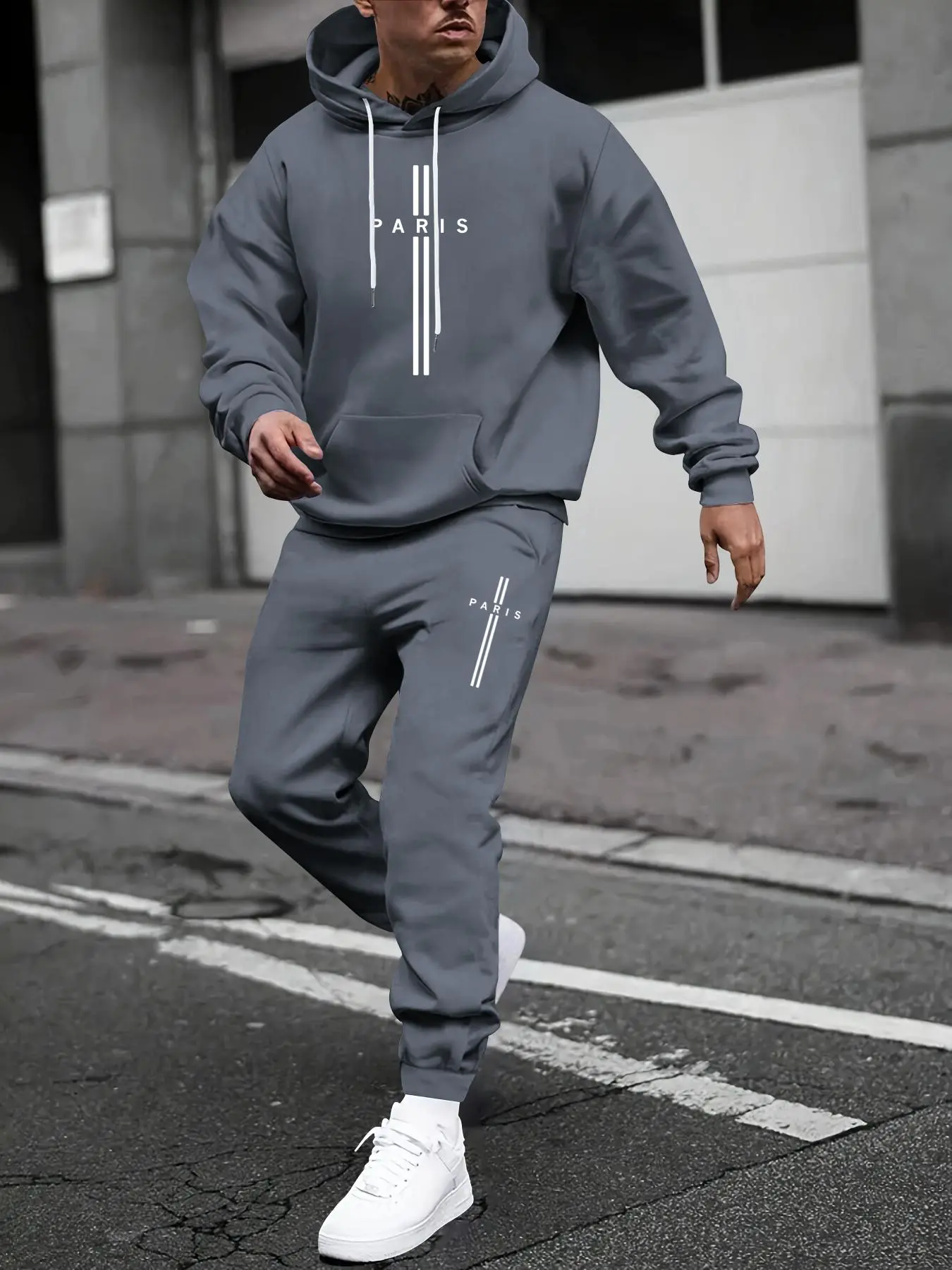 Men's Letter Print Drawstring Hoodie & Drawstring Waist Sweatpants Set, Casual Regular Fit Kangaroo Pocket Long Sleeve Hooded Sweatshirt & Pocket Jogger Pants, Men Two-piece Outfits for Fall & Winter, Tracksuit
