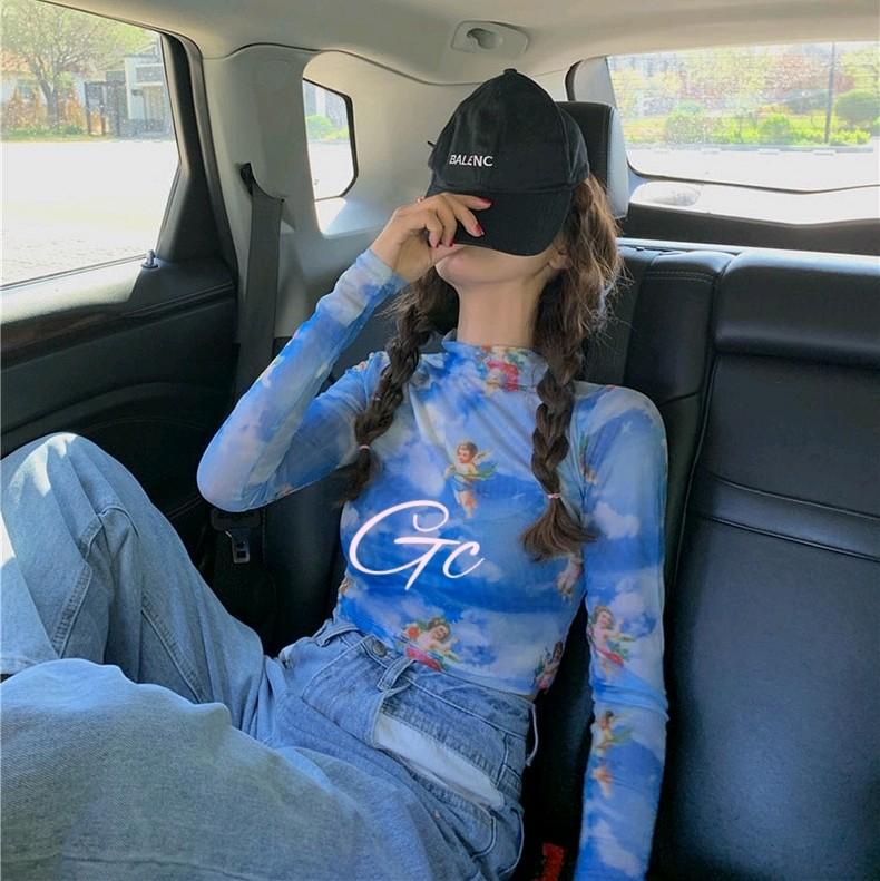 Blue n Black Angel Transparent Crop Top Turtle Neck Long Sleeve Atasan Cupid Transparan Biru dan Hitam Lengan Panjang 3