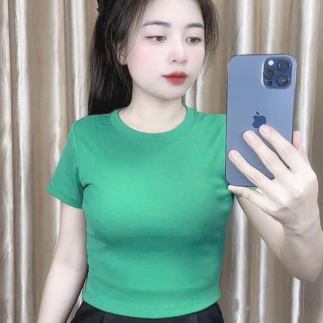 Áo thun crop top tay ngắn chất cotton borip mềm mịn cổ tròn. 3