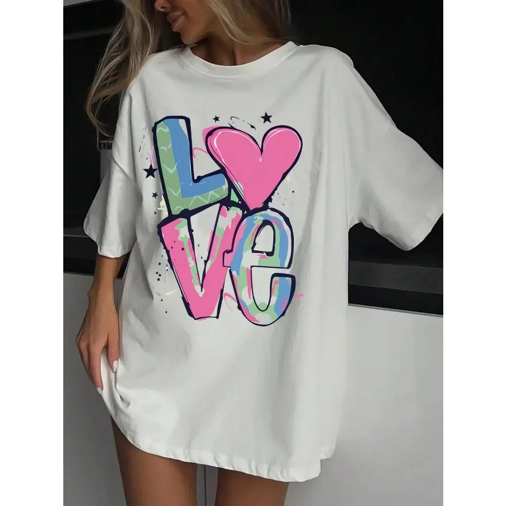 Summer couple 3D printed LOVE letter T-shirt casual fashion creative short sleeved T-shirt top