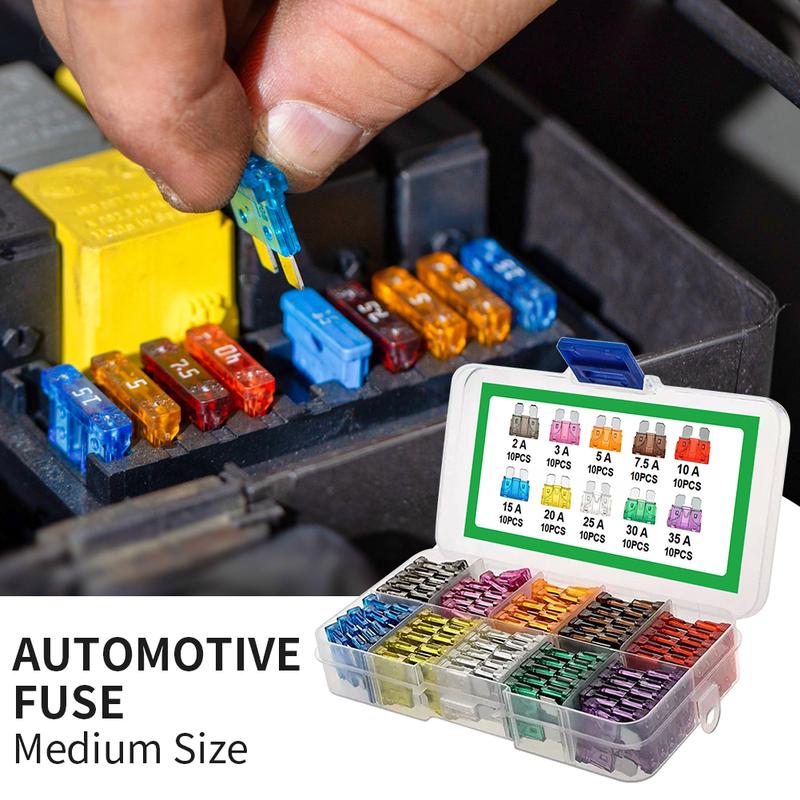 Product Introduction of COD FREE Shipping 100Pcs Blade Type Fuse Set 15A 20A 25A 30A 35A 10 Types Auto Fuse Kit with Box Blade Type Fuse Assorted Kit 17