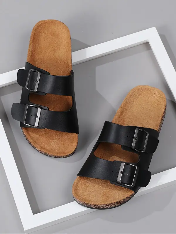 Men's Vintage Cork Design Slippers, Casual Comfortable Non-slip Slippers for Beach, Breathable Sports Sandals for Daily Wear, Boy 2