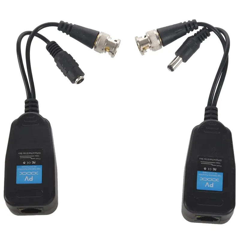 Balun Video thụ động, HD-CVI / TVI / AHD, với đầu nối nguồn và đầu phát dữ liệu RJ45 CAT5, 1 cặp 3