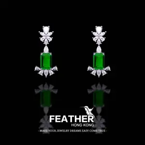 [212] FEATHER HONGKONG - Anting Anting Big Green Emerald Whitegold Wanita