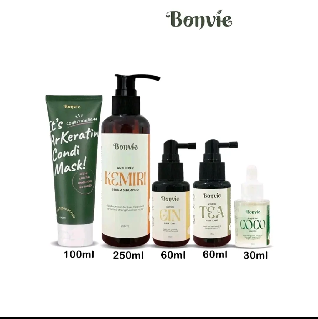 Bonvie Anti Hairfall Kemiri Gin Shampo Hair Tonic Biotin Ginseng Kemiri Peppermint Aloe Vera | Hair Treatment | Perawatan Rambut Rontok | Perawatan & Kecantikan Anti Ketombe | Kondisioner Shampoo Haircare Conditioner