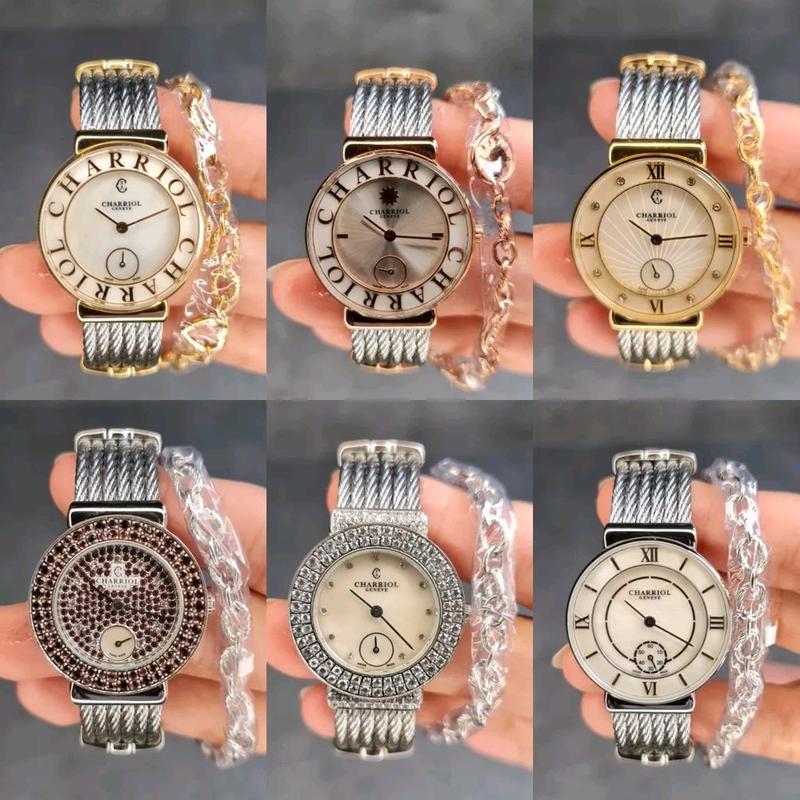 JAM TANGAN WANITA CHARRIOL ST TROPEZ SILVER GOLD C JAPAN QUARTZ MOVEMENT DIAMETER 3CM 1