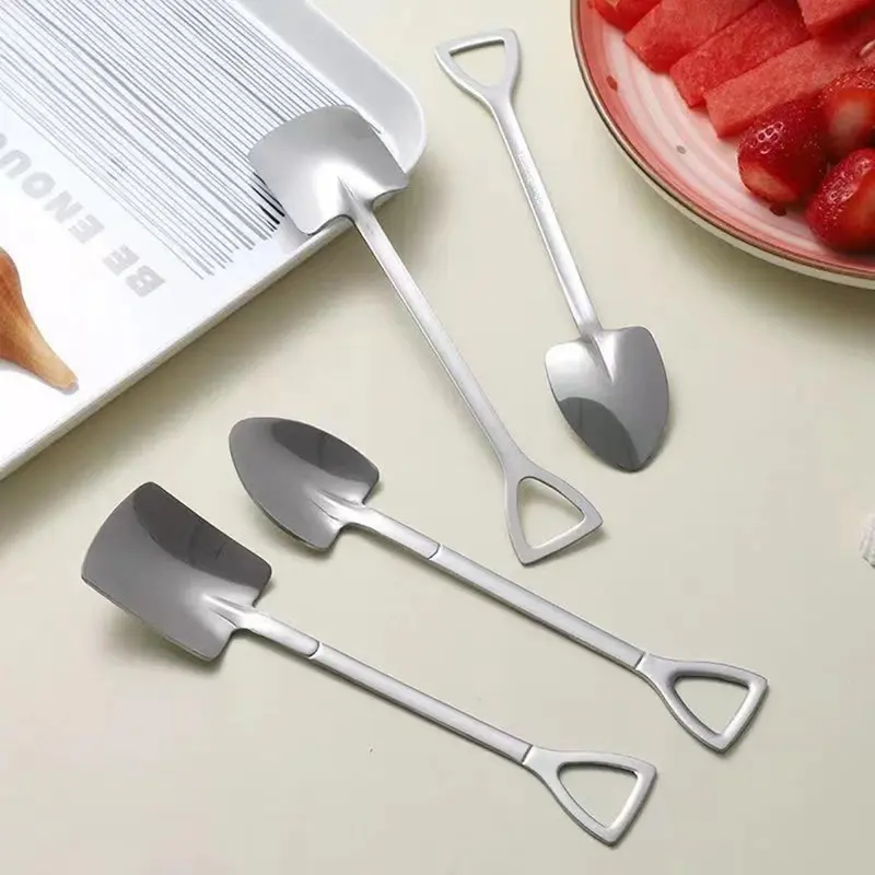 4pcs/set Stainless Ice Cream Spoon, Shovel Spoon, Watermelon Spoon Reusable Small Spoon For Tea Dessert Home Kitchen Party Restaurant Party Supply 3