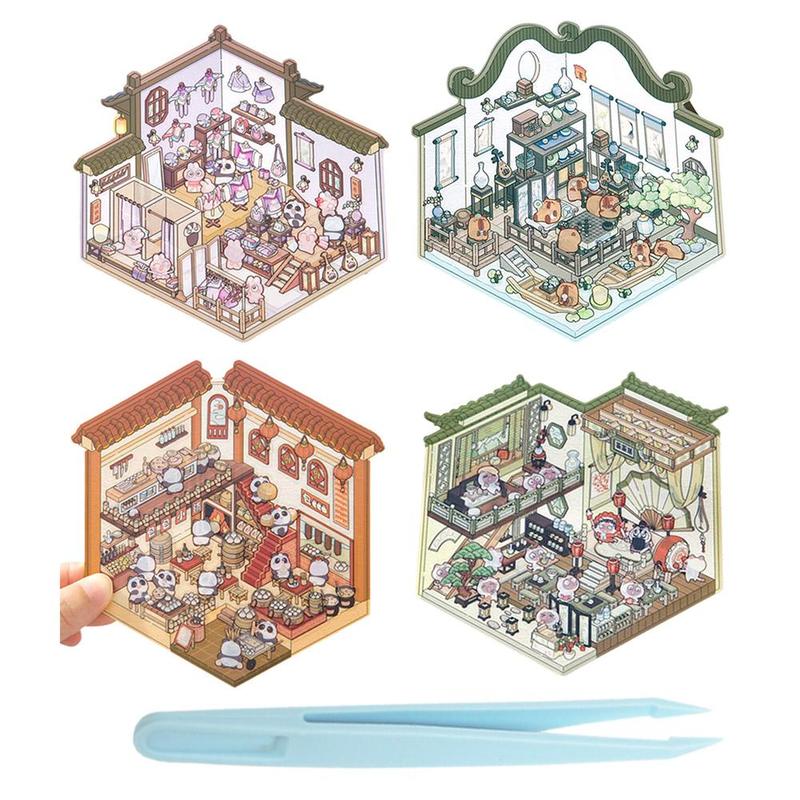 Product Introduction of Miniature Scene Series Chinese Style Panda DIY 3D House Stickers Miniature Scene DIY Handmade Stickers DIY 3D Sticker Miniature Scene 20