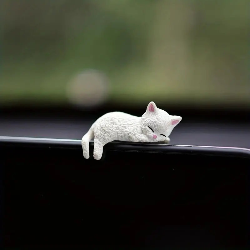 4pcs Cute Cat Car Dashboard Decor Set - Mini Cartoon Ornaments for Vehicle Interior & Screen Display