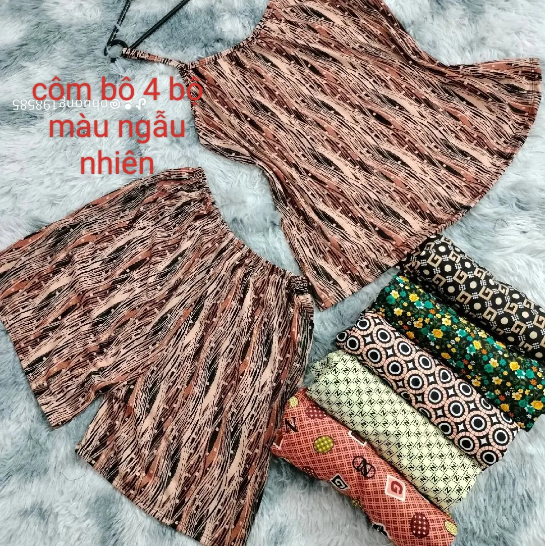 thun ati:côm bô 4 bộ quần đùi áo dây vải co giãn mềm mịn quần có túi hai bên có thể giặt máy được không ra màu không đổ Long từ 45kg đến 95kg có size mua cho người lờn tuổi tăng một size dùm shop
