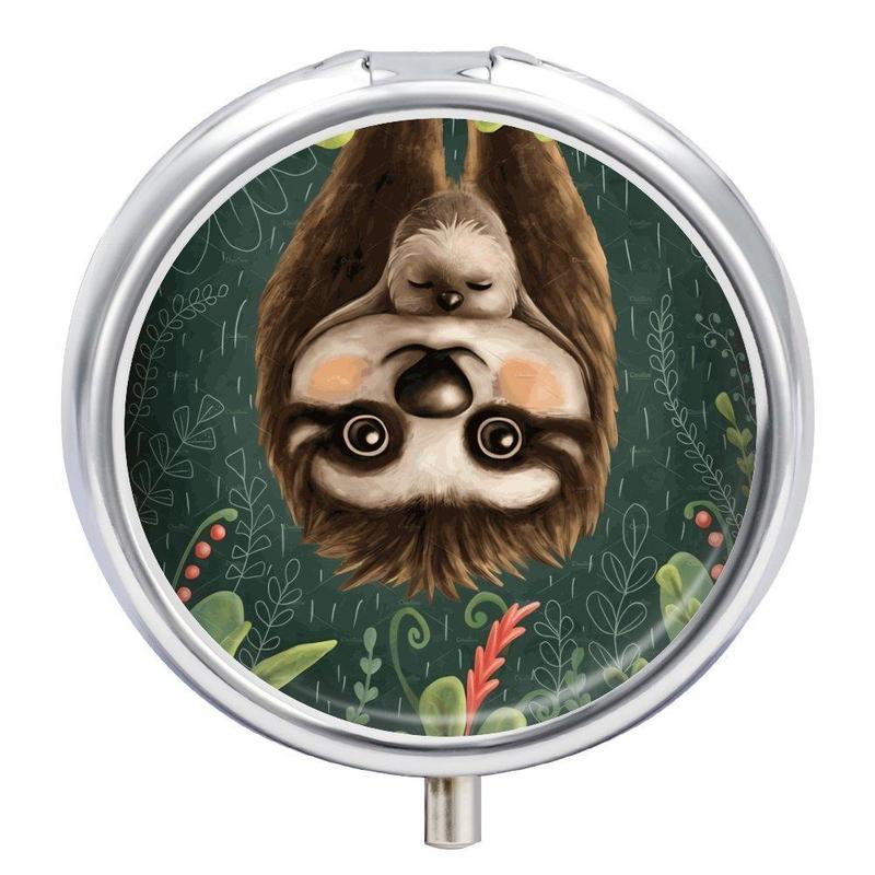 Mini Pill Box, 1 Count 3 Grids Cute Sloth Pattern Portable Pocket Purse Medicine Pill Vitamin Organize for Home Travel Office 4