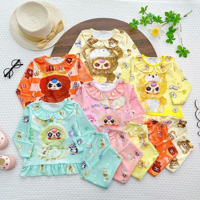 BỘ DÀI TAY BÉ GÁI 9-25kg Bộ Dài Tay Chất Thun Lạnh 3D Phối Bèo Cổ Cho Bé Gái In Hình Baby Three Mềm Mịn Thoáng Mát Độ Co Giản 4 Chiều Cho Bé Hoạt Động Thoải Mái Dành Cho Bé Cao Dưới 1m2 set baby Len quần áo 1