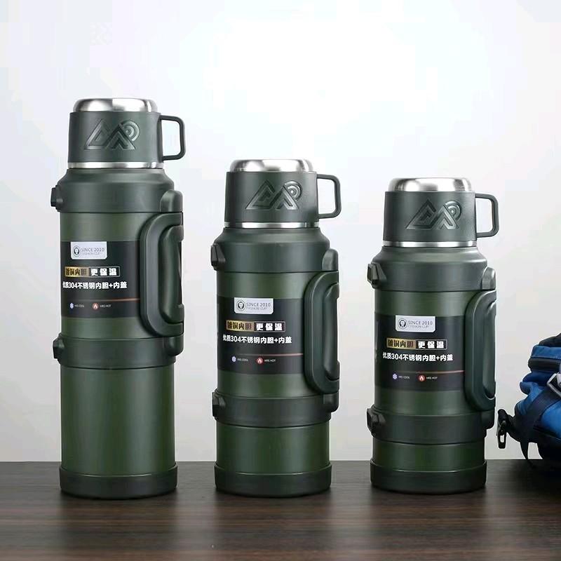 Bình giữ nhiệt Sy-042  dung tích 1300ml-1700ml-2000ml- 3200ml có nắp làm cốc, dây đeo, lọc trà inox 316