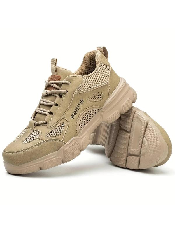 Men's Breathable Lightweight Anti-slip Safety Shoes, Casual Waterproof Workout Sneakers, Comfortable Hollow Out Design Lace Up Work Shoes, Non-slip Safety Shoes for Daily Wear 1