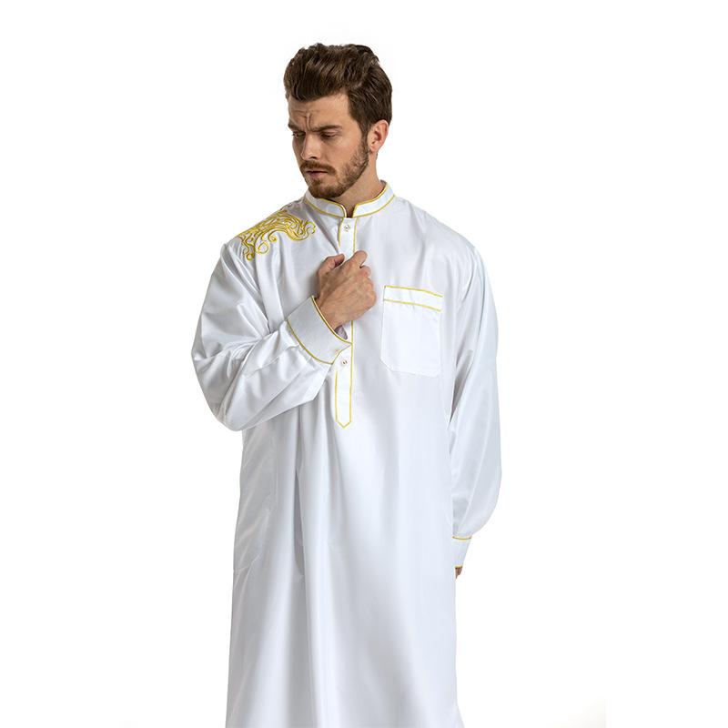 Product Introduction of European and American Hot Sale Middle East Muslim Ethnic Embroidery Long Sleeve Loose Stand Collar Robe Men 0006 26