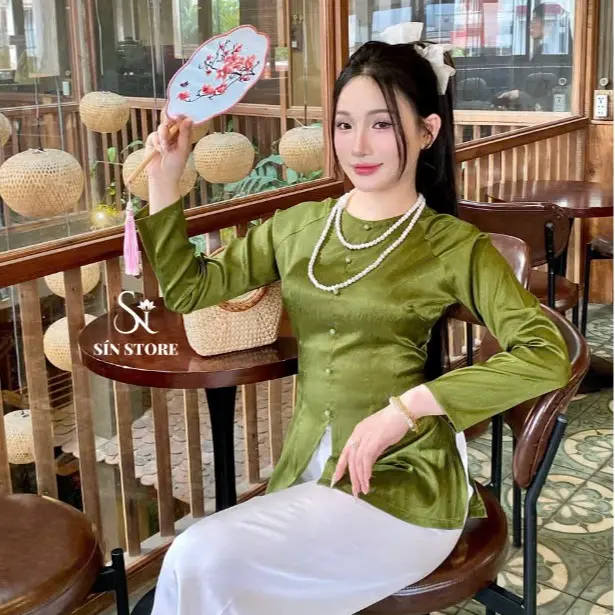 Nguyên bộ bà ba cổ tròn đính cúc ngọc áo lụa xước quần lụa satin tay dài-SÍN STORE-L06 0