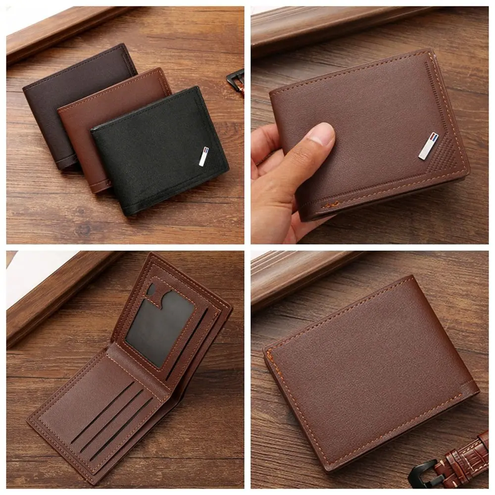 Ví Ngắn Nam, Nhiều Vị Trí, Da PU, Mỏng, Có Túi Tiền Xu, Phong Cách Hàn Quốc, Đa Năng, Thích Hợp Để Mua Sắm, Ví Da Nam