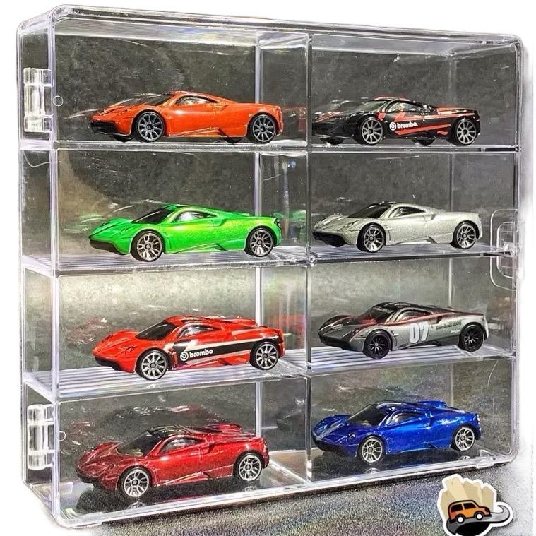 Khung Kệ Hộp Trưng Bày xe mô hình 1:64 Có nắp Mica chống bụi gồm 8 ô để Hot Wheels Mini GT Tomica Không bao gồm xe trong ảnh