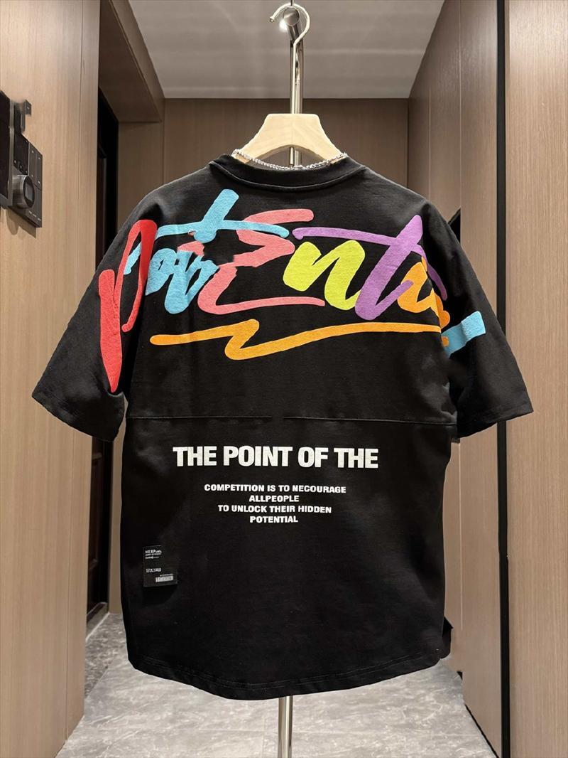 Product Introduction of NO.1 New Trendy Fashion Joker Loose Dovetail Base Men's Foam Embroidered Printed Couple Short Sleeve Casual Handsome Mature T-shirt 4