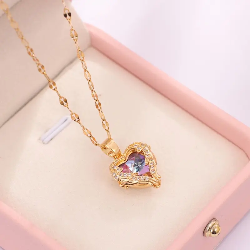 【BELI 1 PCS KALUNG GRATIS 1 CINCIN】Kalung Wanita Love Pelangi Titanium Rantai Pecah Kopi gold Aiga Perhiasan Anti Karat Dan Anti Luntur Selamanya 4