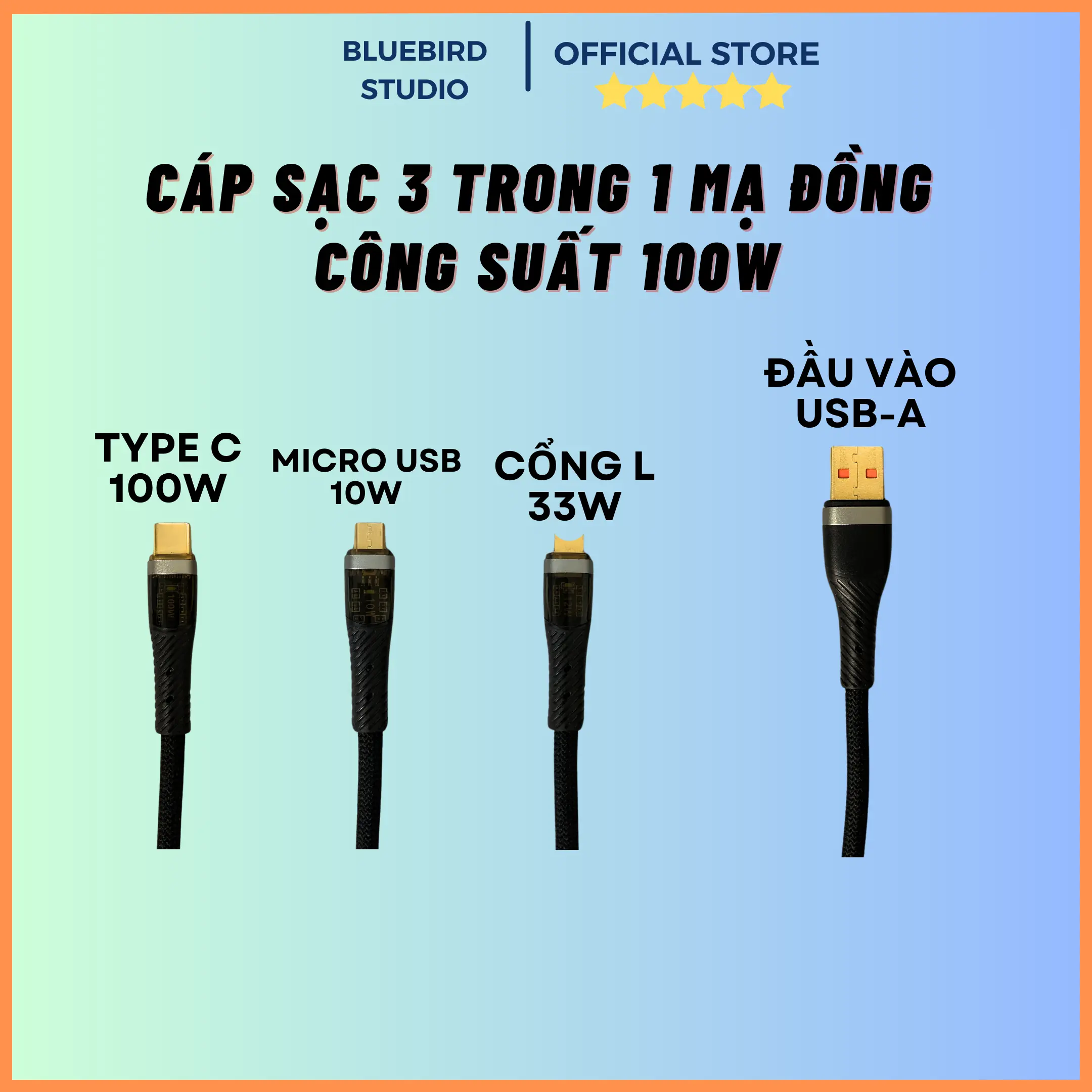 Cáp Sạc Điện Thoại 3 Trong 1 Siêu Nhanh 100W, Sạc Cả 3 Thiết Bị Cùng Lúc, Chân Sạc Mạ Đồng, Truyền Tải Dữ Liệu 480mbs Phụ Kiện Phone