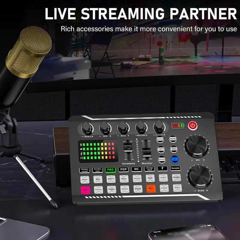 Professional Audio Mixer Kit, Live Sound Card with Stunning DJ Mixer Effects and Voice Changer for Karaoke, Live Streaming, Recording, and Gaming, Smartphone 5