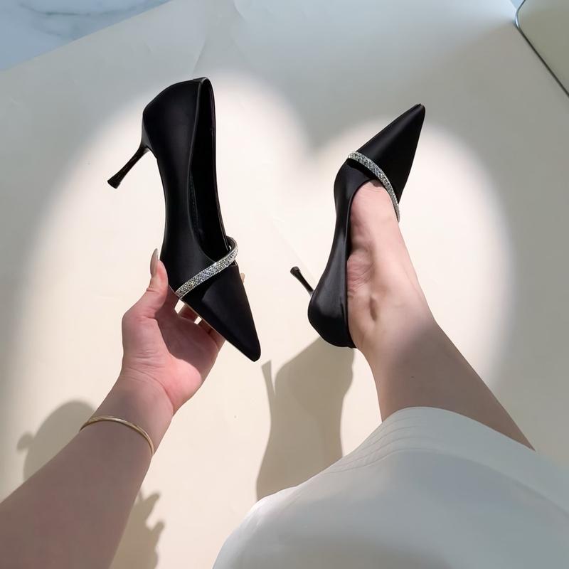 (Cao 7cm) Mã 7518-15  giày cao gót da mềm phối dây đá  chéo cao 7cm dành cho nữ, hàng QC cao cấp guôcxinh