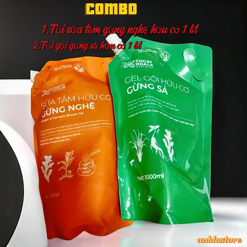 [combo]Túi Sữa Tắm Gừng Nghệ + Túi Gội Gừng Sả Cỏ Cây Hoa Lá 1000ml 4