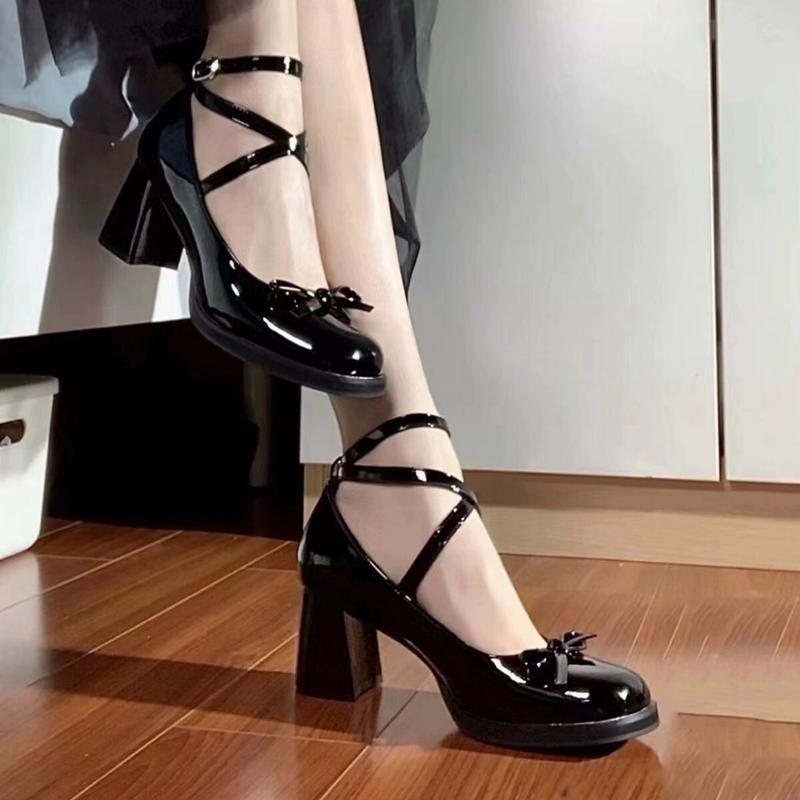 Giày Búp Bê Lolita Dây Buộc Gót Cao 7cm - Mẫu Mới Về (Size Chuẩn) - Sandal Nữ Shoes Dép Nhung Đế Bằng