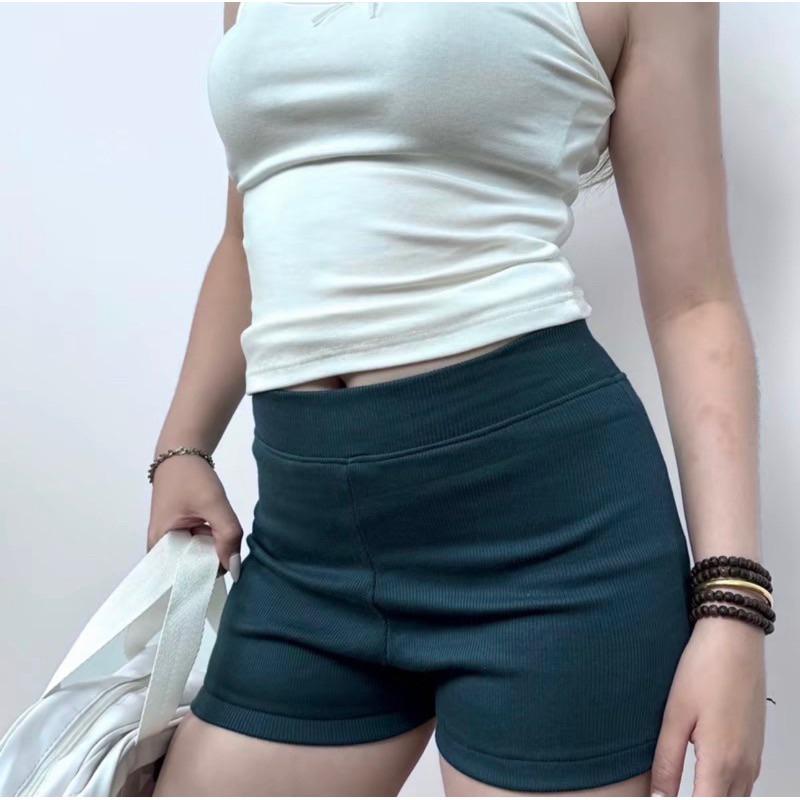 Quần SHORT ĐÙI Tăm Trơn Co Dãn Cạp Cao 2