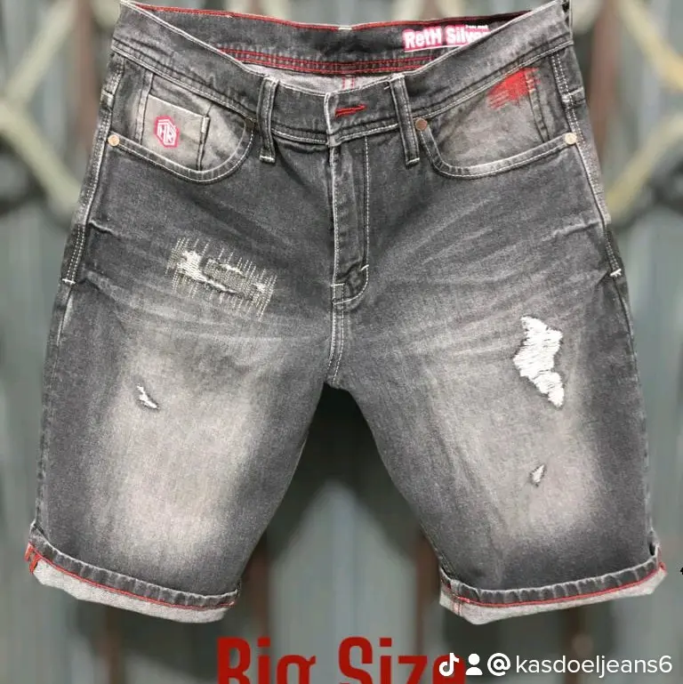 Celana Jeans Sobek Pendek Pria Denim Distro Premium  34 35 36 37 38 39 Santai 2