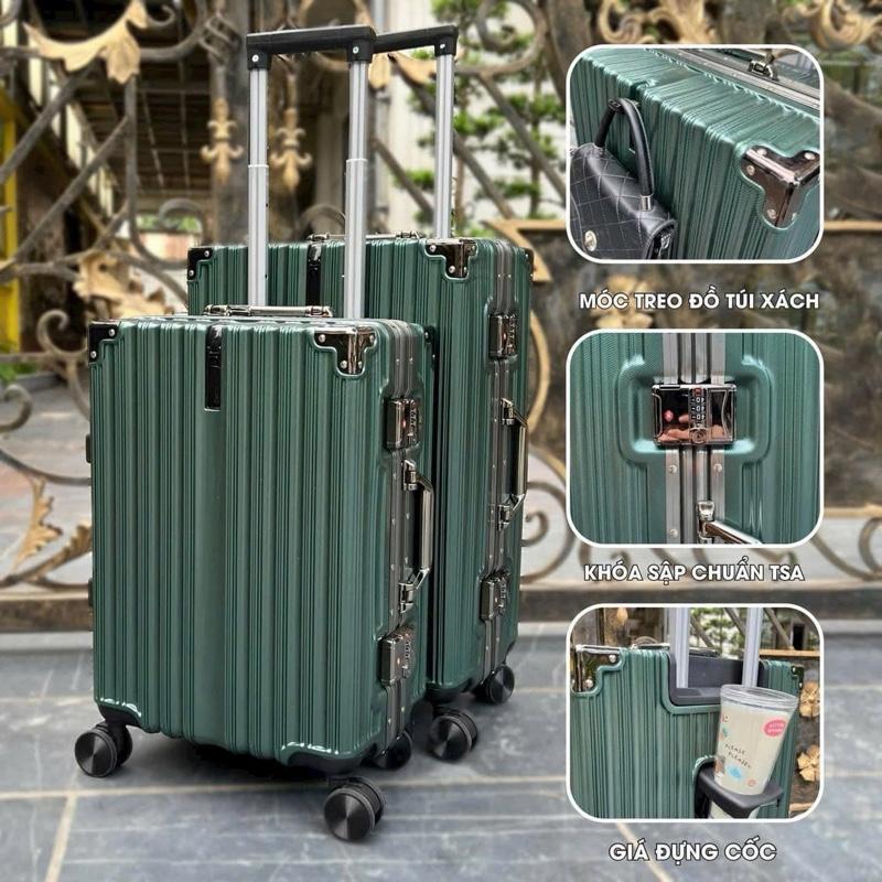 Mẫu mới Vali khung nhôm khoá sập nhựa PC chống xước có móc treo đồ có khay để nước tặng túi đựng giày size 20 24 bảo hành 2 năm hành lý Chống Nước 4 bánh xoay 360 đen xám