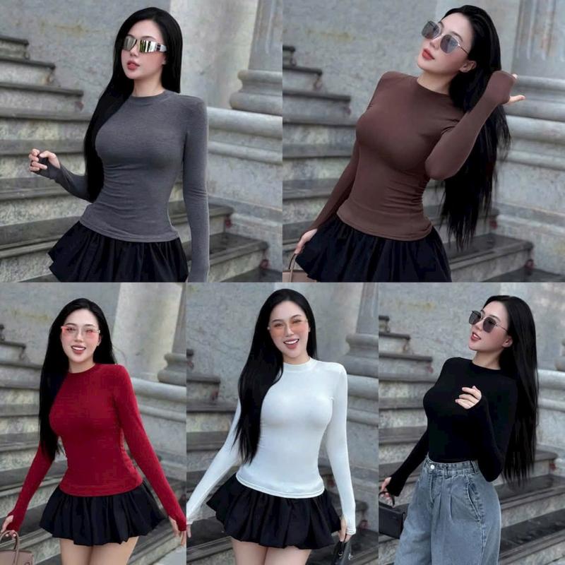 Áo Thun Giấy Lông Thỏ Dài Tay Có Đệm Vai form Ôm tôn dáng