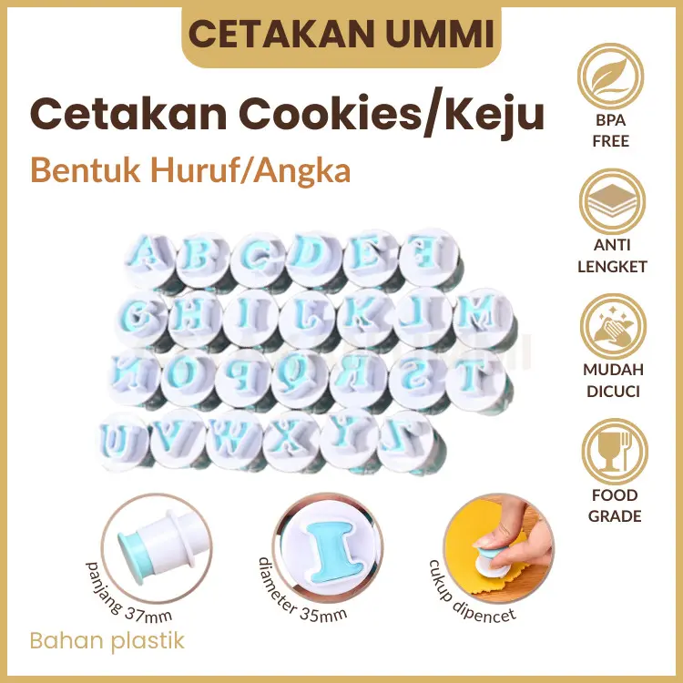 CU - Alat Pemotong Huruf Angka Fondant Bentuk Plunger / Cetakan Huruf Kecil Besar Angka Bahan Plastik Food Grade