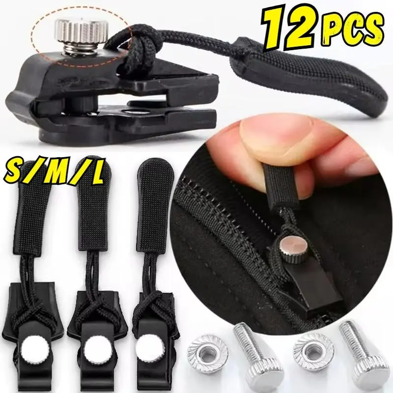 6/12Pcs Universal Zipper Head Quick Instant Detachable Convenient Zippers Puller Repair Kit Replacement for Jacket Bag Coat Free Sewing