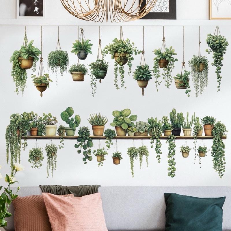 Decal Dán Tường chi tiết rời sẵn keo Mẫu giỏ cây xanh decor phòng ngủ phòng khách quán cafe