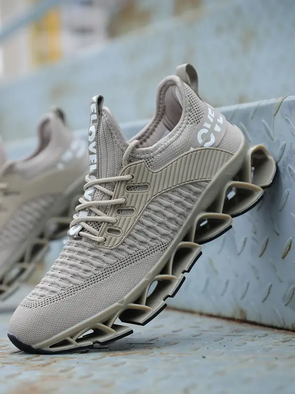 Men's Letter Design Running Sock Trainers for Gift, Summer Outfits 2024 Sporty Hollow Out Design Sole Lightweight Breathable Running Shoes, Round Toe Lace Up Shoes for Daily Work Out Gym Treadmill Footwear 4