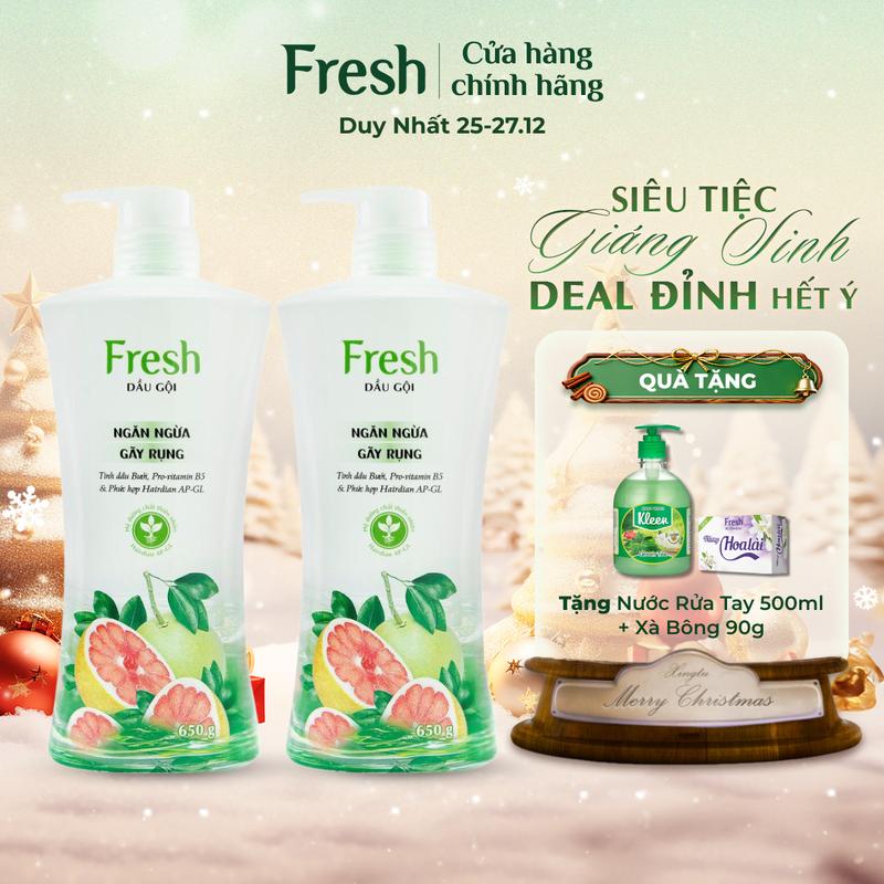  Combo 2 Dầu Gội FRESH Thiên Nhiên Chiết Xuất Bưởi Hỗ Trợ Giảm Gãy Rụng Tóc Và Nuôi Dưỡng Nang Tóc 650g 