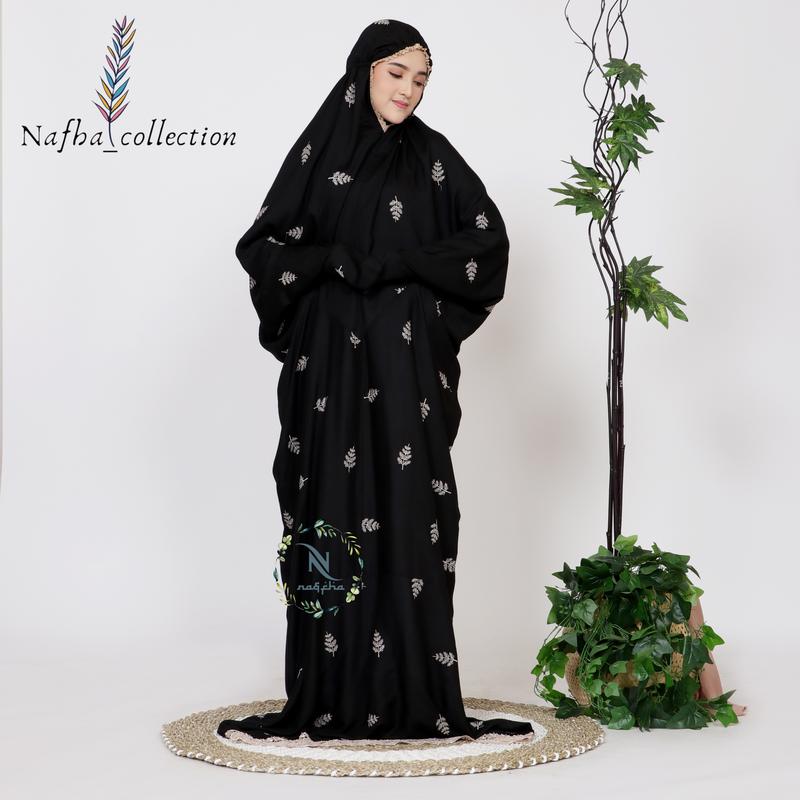 NAFHA - Mukena Terusan Dewasa Nafha Bordir Daily Tropical Katun Mukenah Rayon Wanita Muslim Putih Traveling Panjang 9