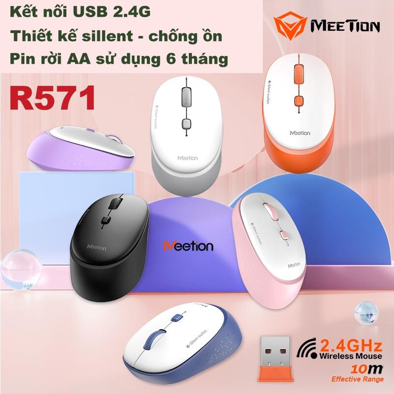  Chuột không dây Meetion R571 chống ồn kết nối USB 2.4GHz thiết kế nhỏ gọn pin rời AA sử dụng hơn 6 tháng 