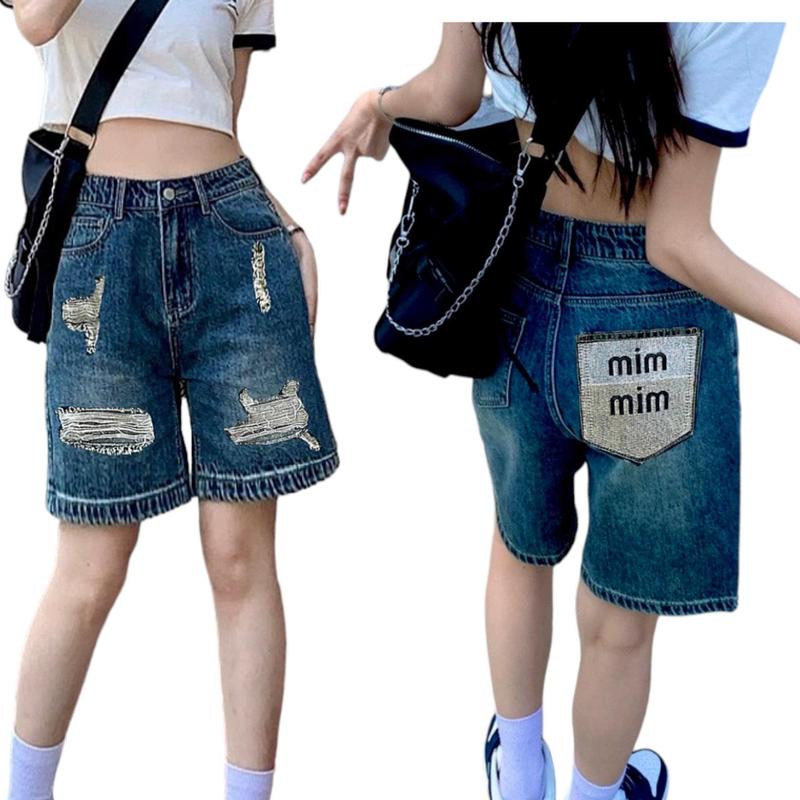    TCshopjean   Quần Short Ngố Bigsize THÊU chữ MIM Jean Rách Nữ từ 55kg-90kg Quần Lửng Mùa Hè  Quần Đùi Jeans MÃ 54 Women Pants 