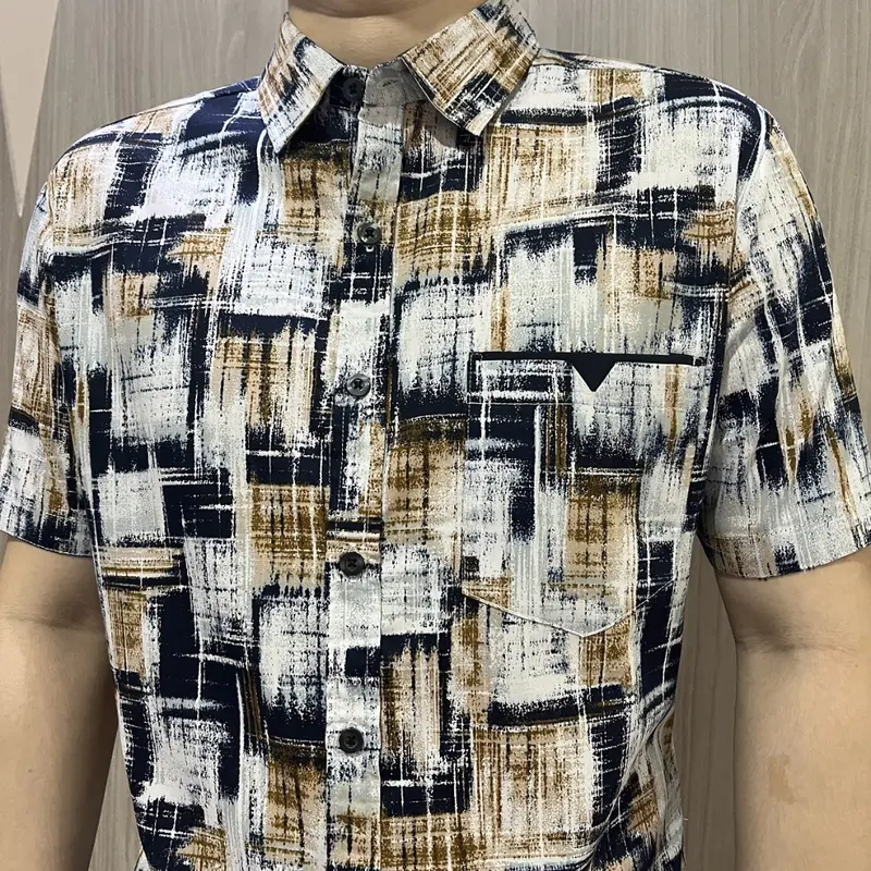[GRIDLINE - S321 Light Brown & Pigeon Blue - S271 Navy] Kemeja Pria Slimfit Katun Lengan Pendek Print Bagus Berkualitas Premium Modern 7