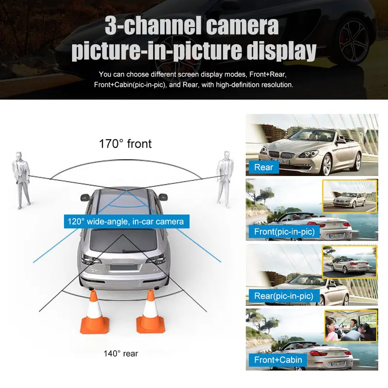 Acroder Dashcam Mobil 1080p 4-inch Ips 3 Kamera Perekaman Loop 24 jam Deteksi Gerakan 2