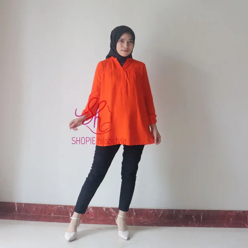 Blouse Rayon Jungle Orange - Blus Katun Polos Orens - Baju JUMBO - Atasan Wanita Kekinian - Kemeja Kerja 5