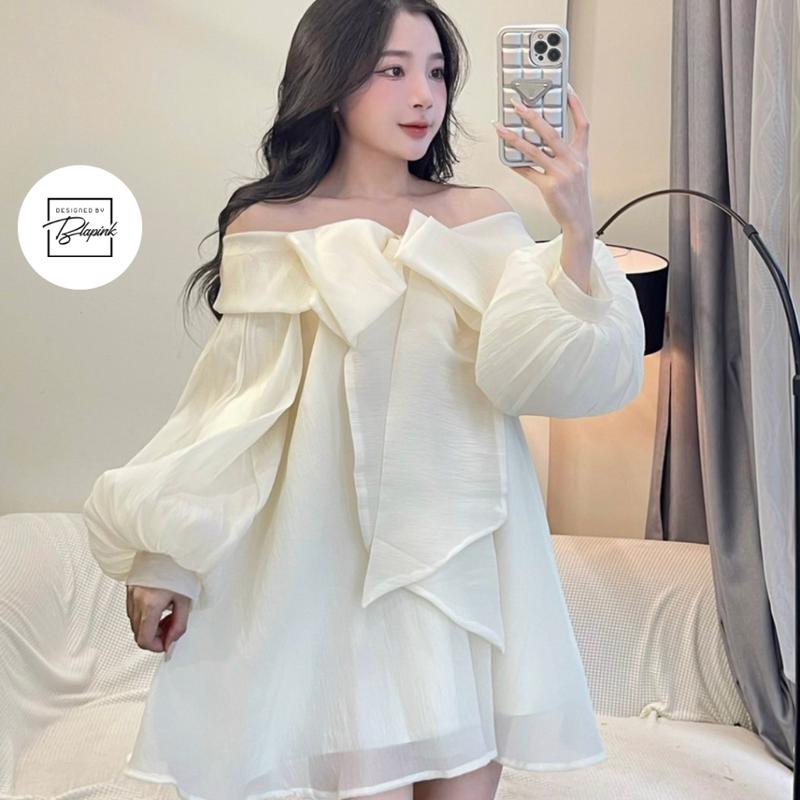  Váy Babydoll Trễ Vai Thắt Nơ To Tay Bồng Xoè - Manyu Dress 